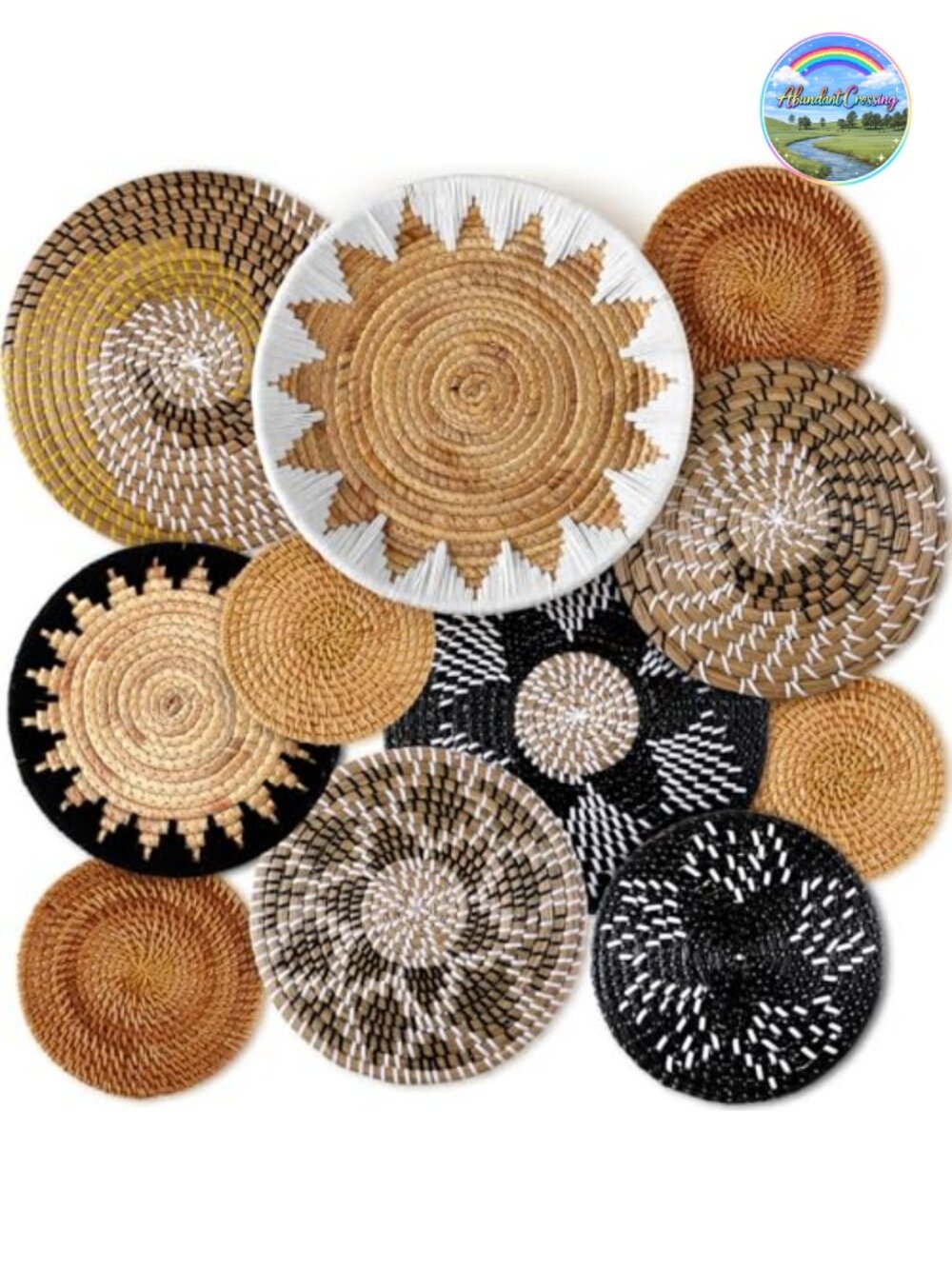 11 Pcs Boho Hanging Wall Basket Decor Handmade Woven Bulrush Art Set - Picture 1 of 6